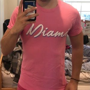 Pink “Miami” shirt with vintage lettering style
